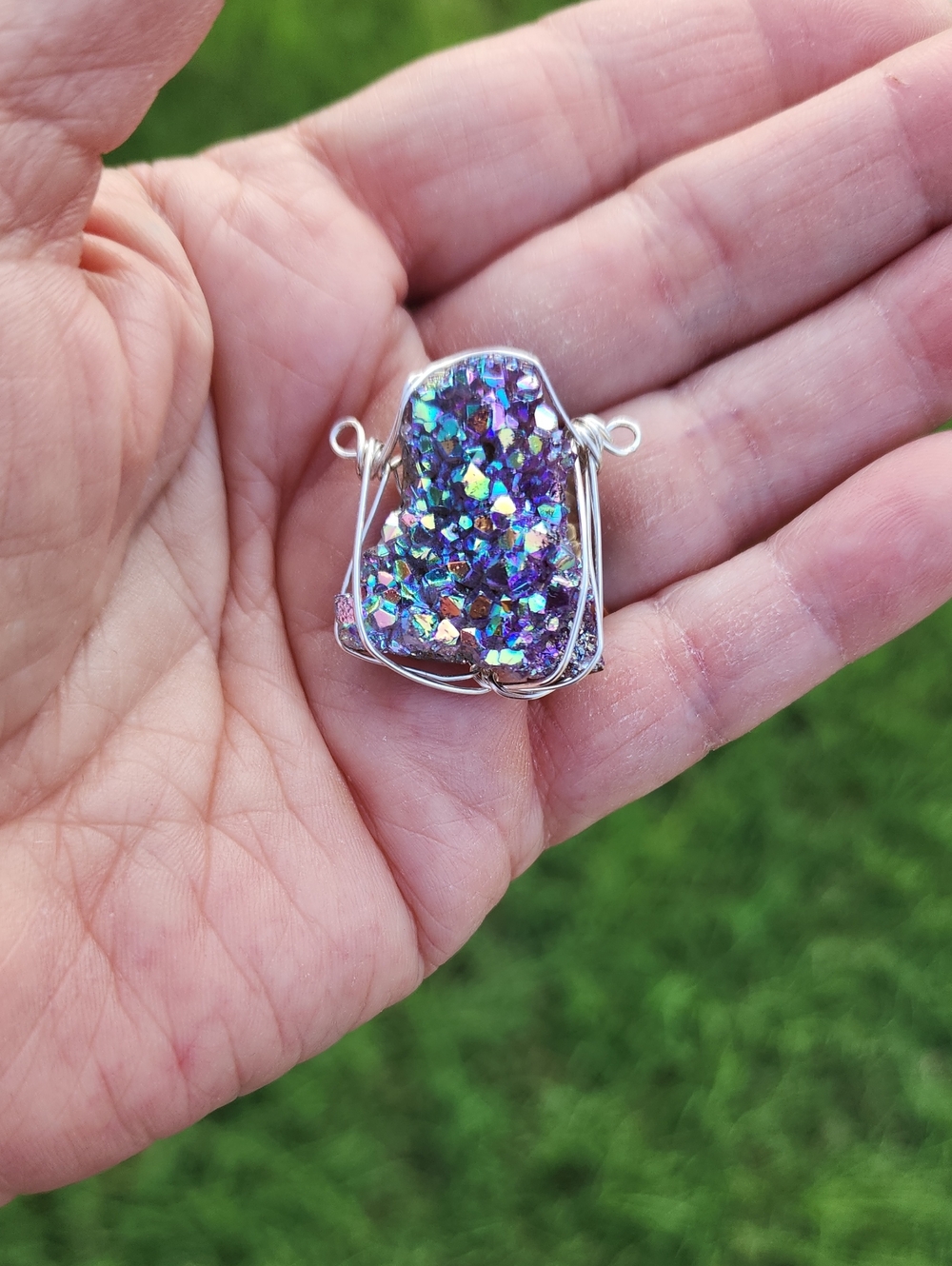 Handcrafted Rainbow (Unicorn) Aura Cluster Pendant  Created  By @Destineebgems - Picture 2 of 3